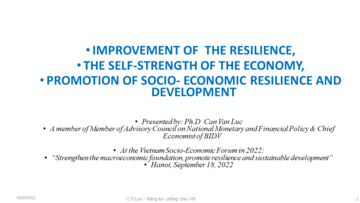 IMPROVEMENT OF  THE RESILIENCE, THE SELF-STRENGTH OF THE ECONOMY, PROMOTION OF SOCIO- ECONOMIC RESILIENCE AND  DEVELOPMENT